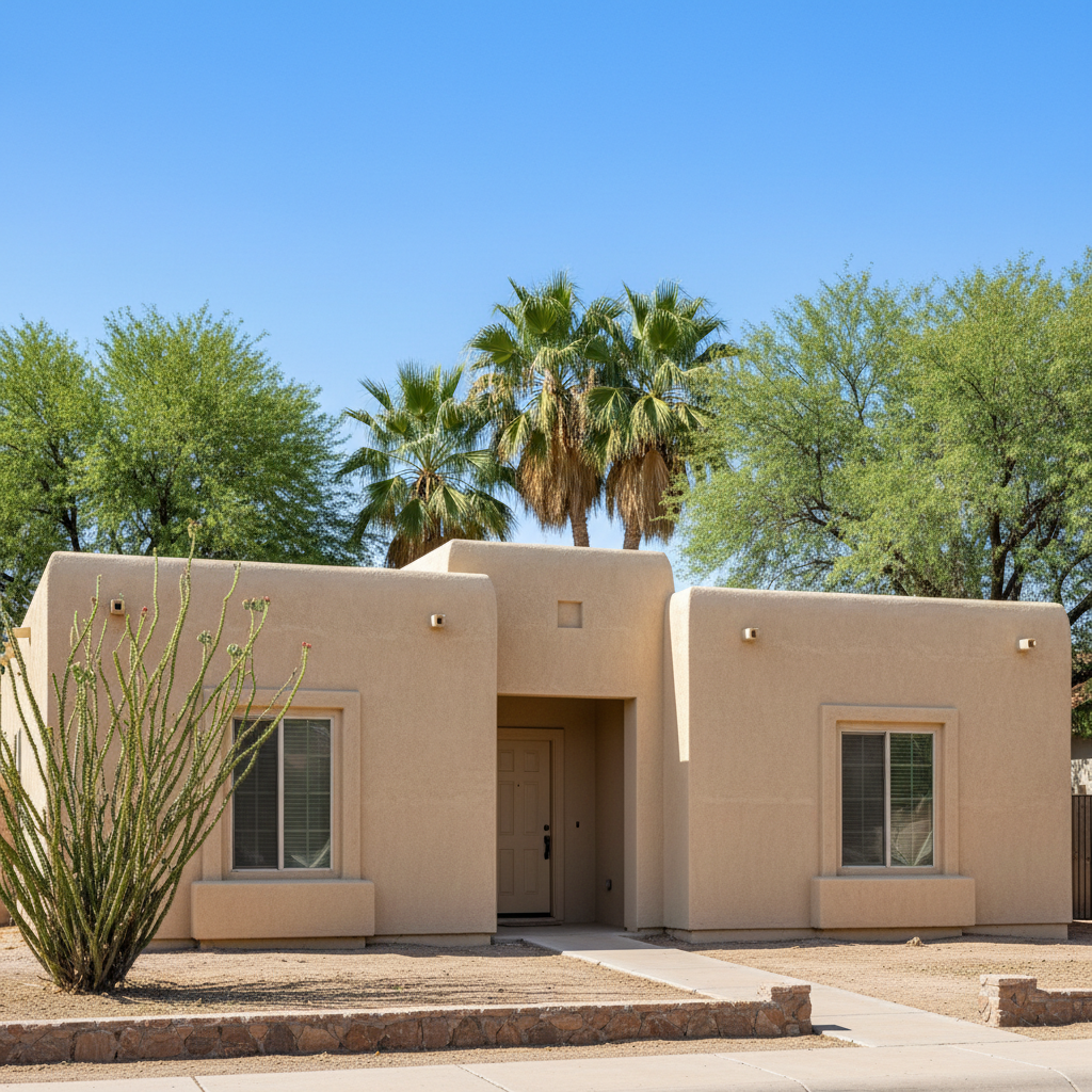 Completed stucco replacement work at a residential property in Queen Creek, AZ