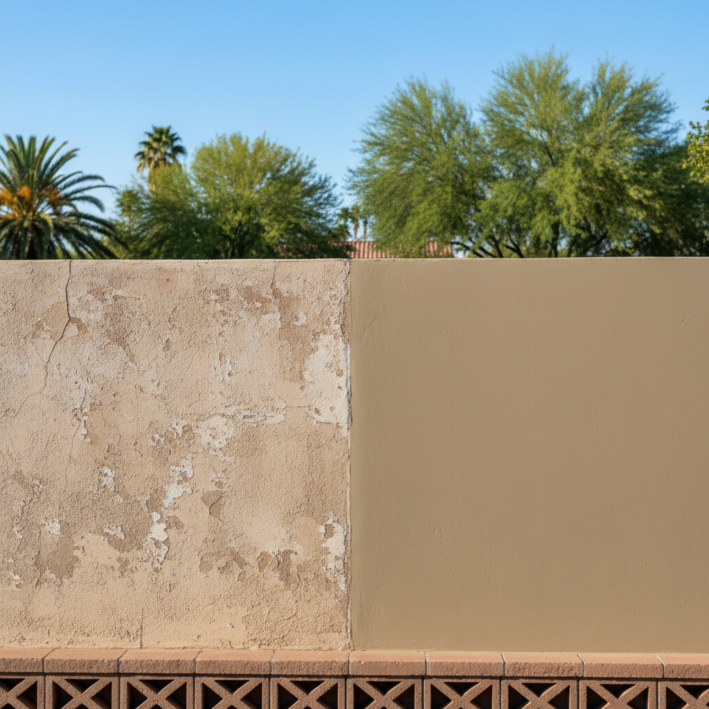 Completed stucco repair work at a residential property in Scottsdale, AZ