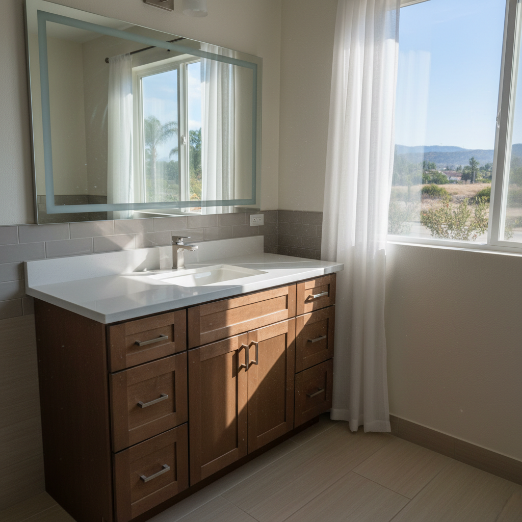 Completed vanity and sink installation work at a residential property in Brea, CA