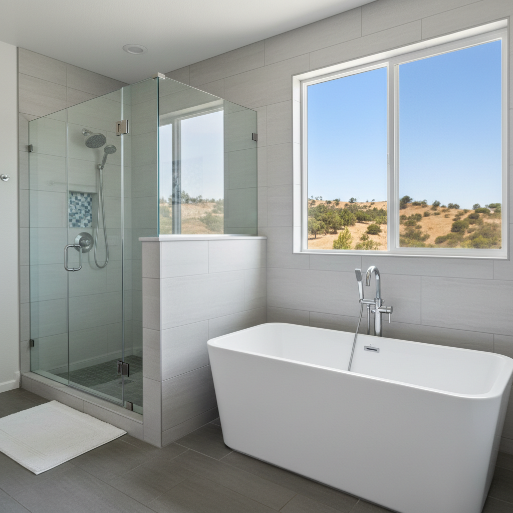 Completed bathtub and shower installation work at a residential property in Brea, CA