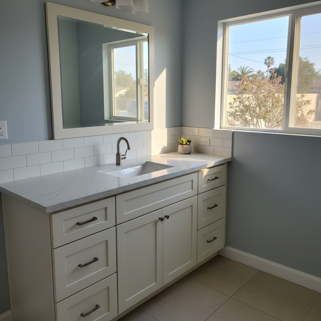 Completed vanity and sink installation work at a residential property in Buena Park, CA
