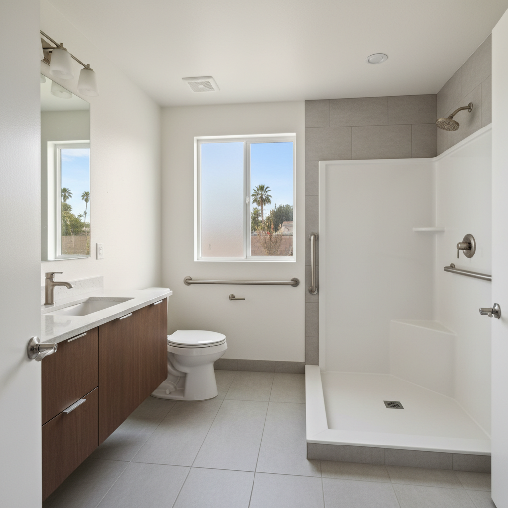 Completed handicap accessible bathrooms work at a residential property in Buena Park, CA