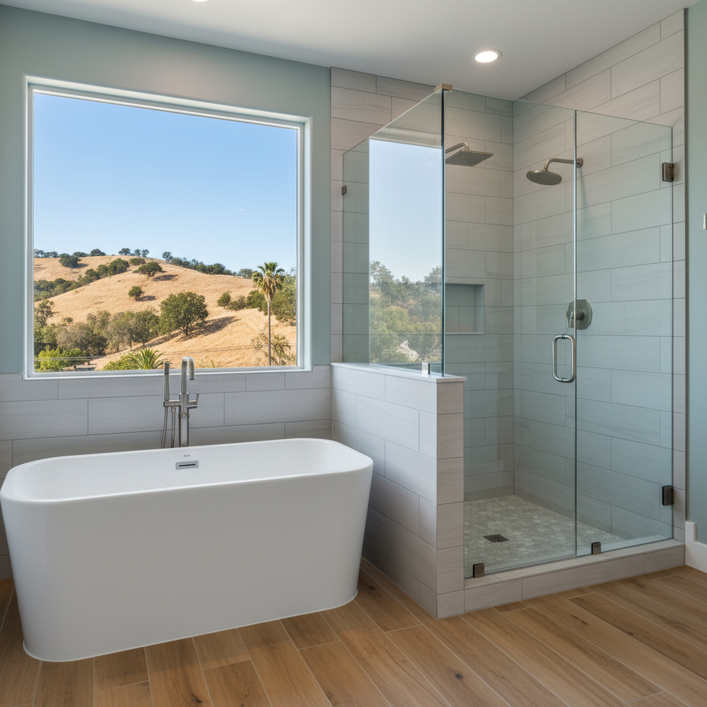 Completed bathtub and shower installation work at a residential property in Sherman Oaks, CA
