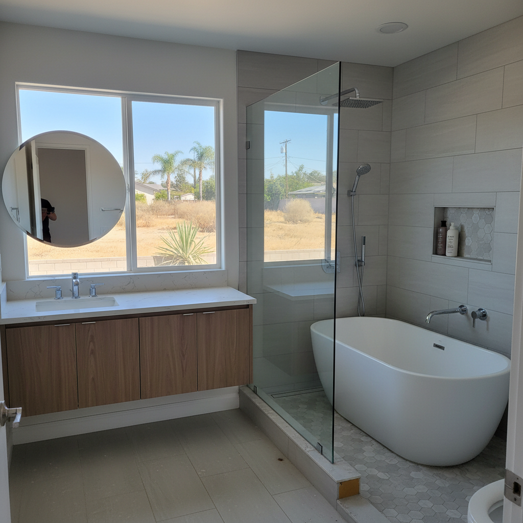 Completed bathtub and shower installation work at a residential property in Compton, CA