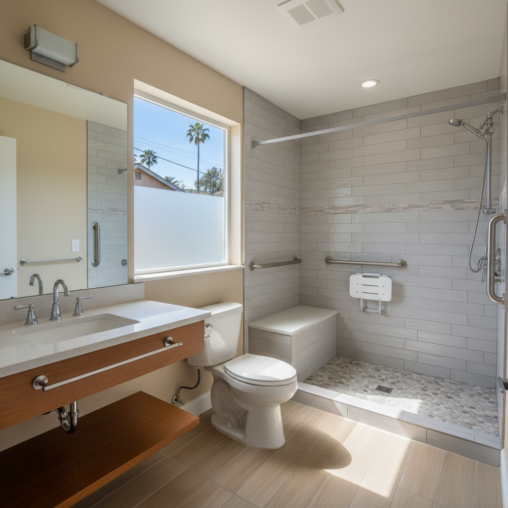 Completed handicap accessible bathrooms work at a residential property in Downey, CA