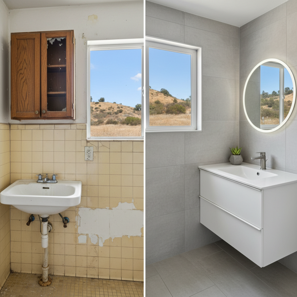 Completed vanity and sink installation work at a residential property in Compton, CA