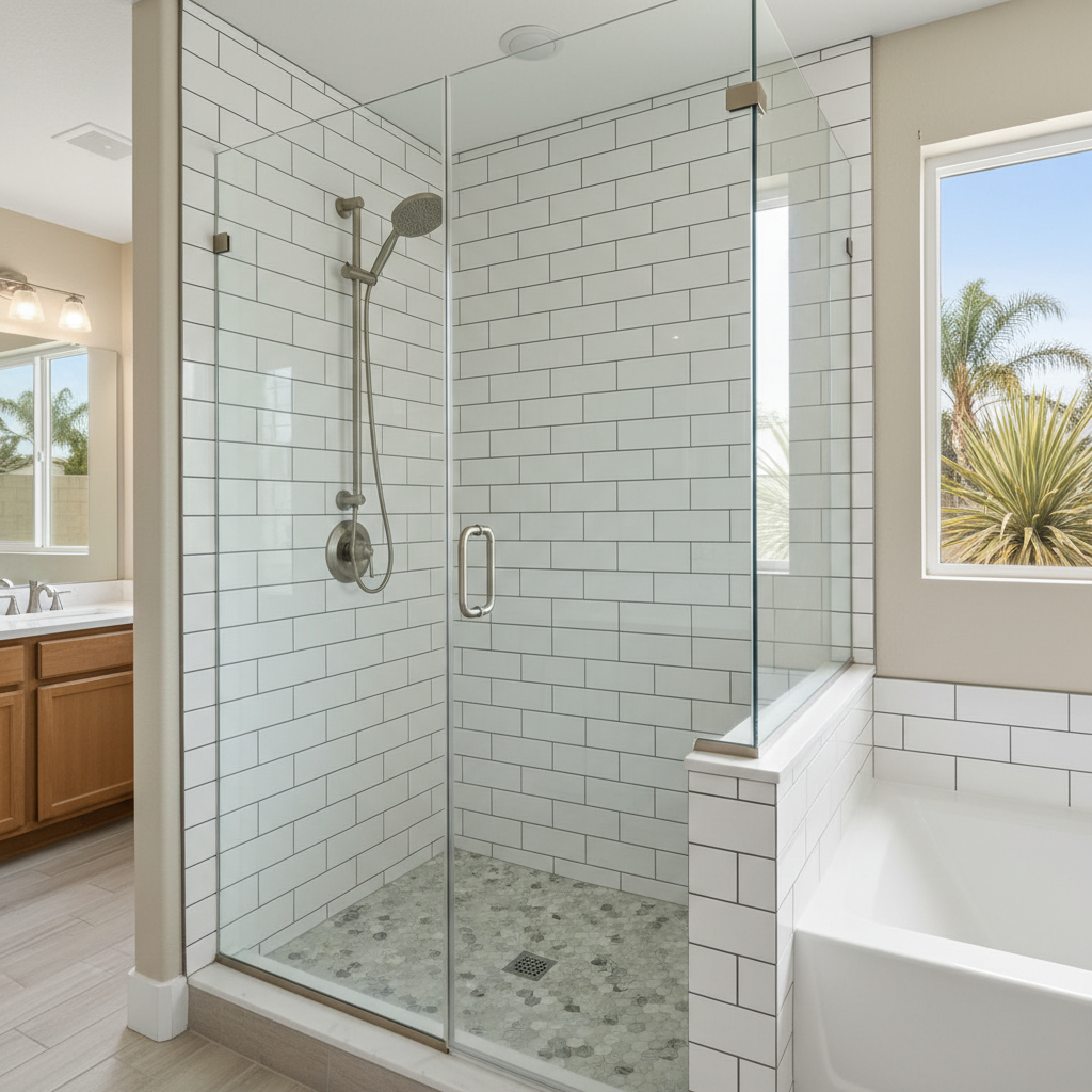 Completed shower replacement work at a residential property in Fountain Valley, CA