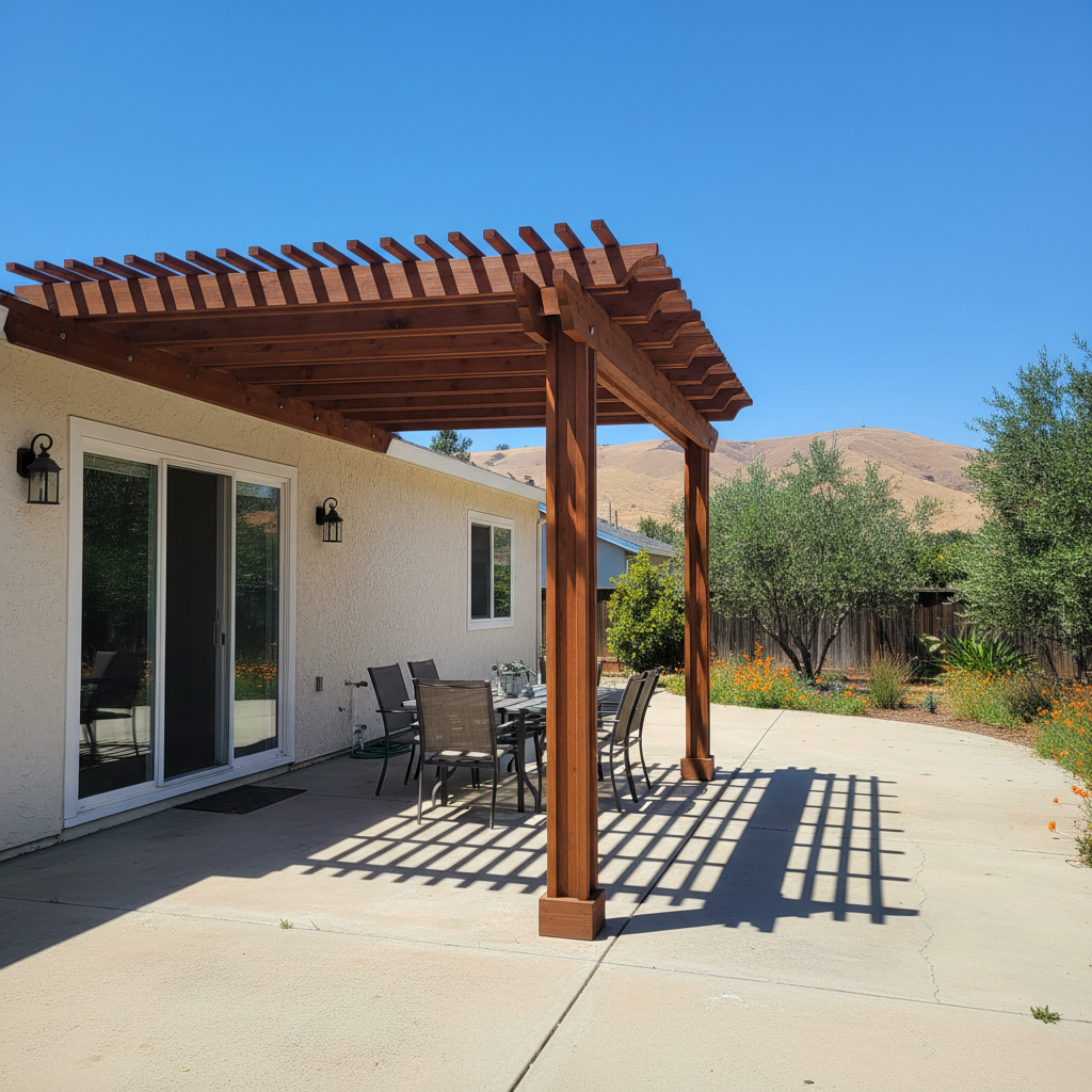 Completed pergola construction work at a residential property in Chico, CA