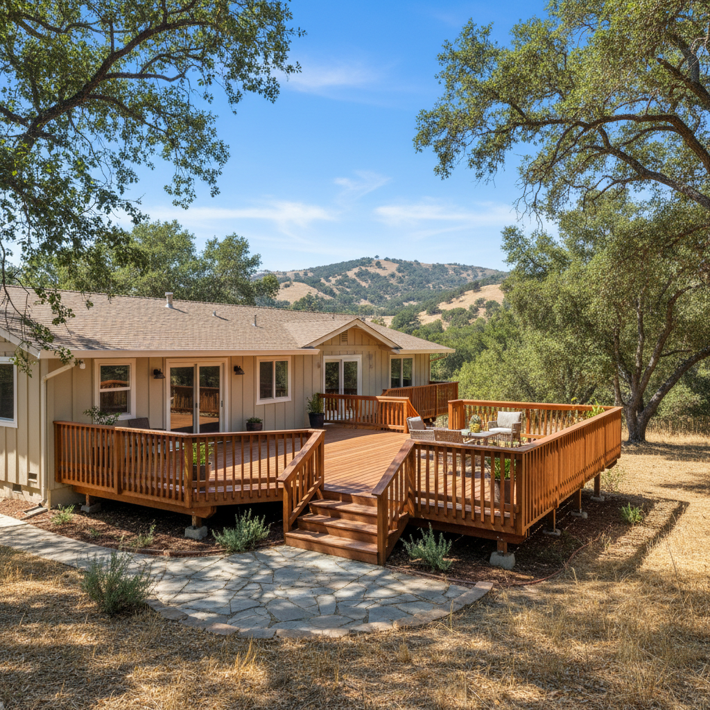 Completed deck construction work at a residential property in Chico, CA