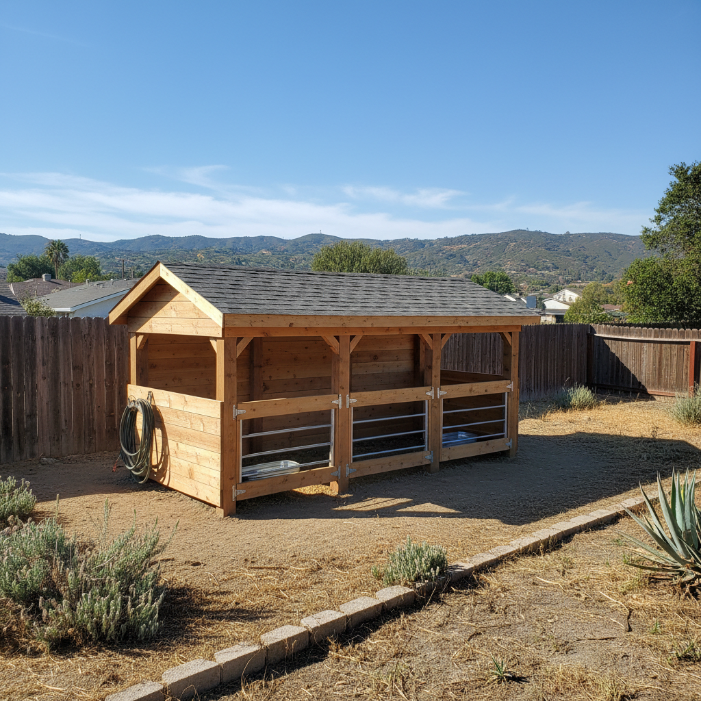 Completed livestock shelters work at a residential property in La Mesa, CA