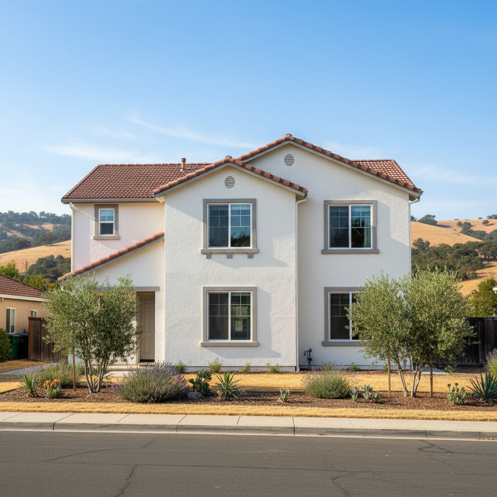 Completed stucco painting work at a residential property in Chico, CA