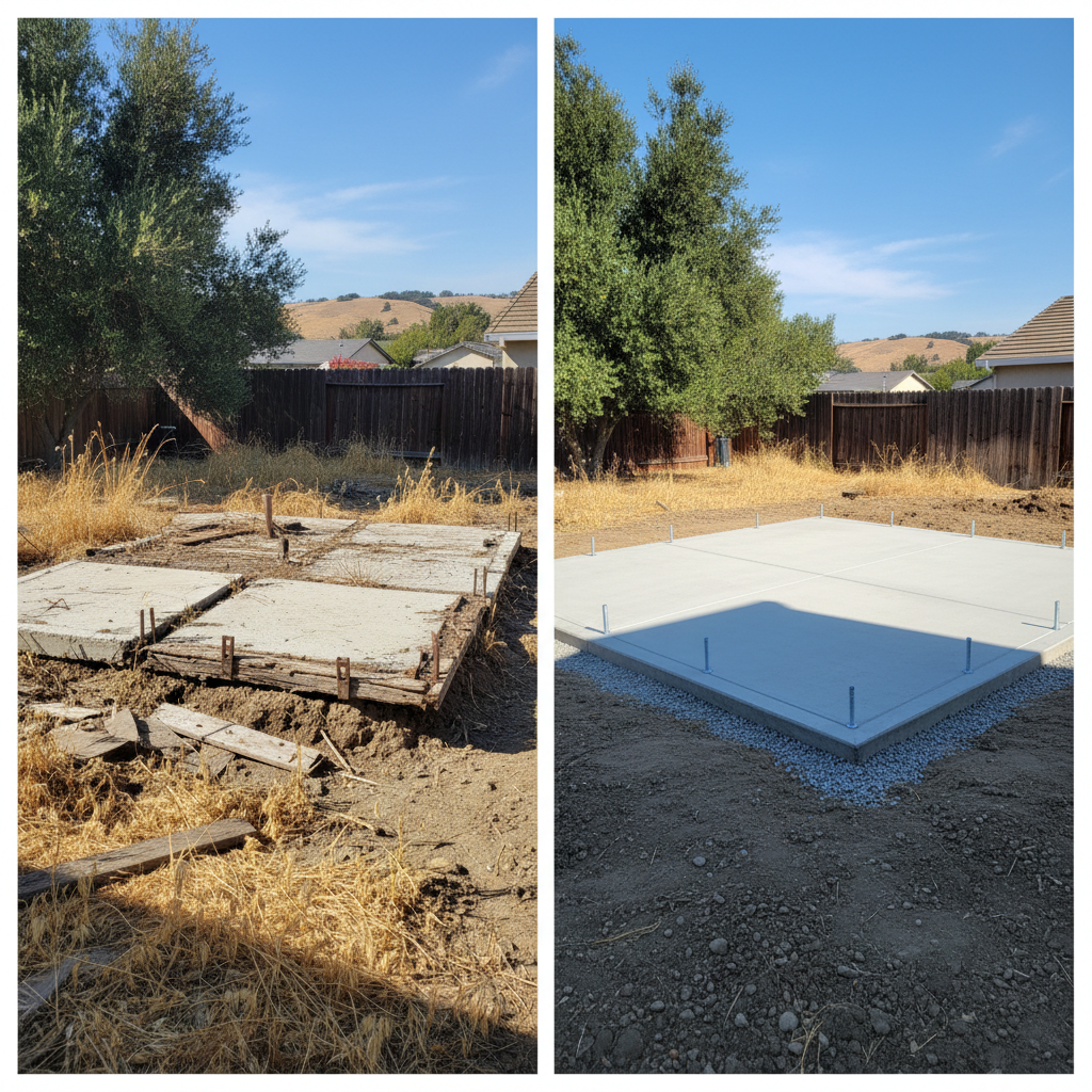 Completed shed foundation work work at a residential property in Tracy, CA