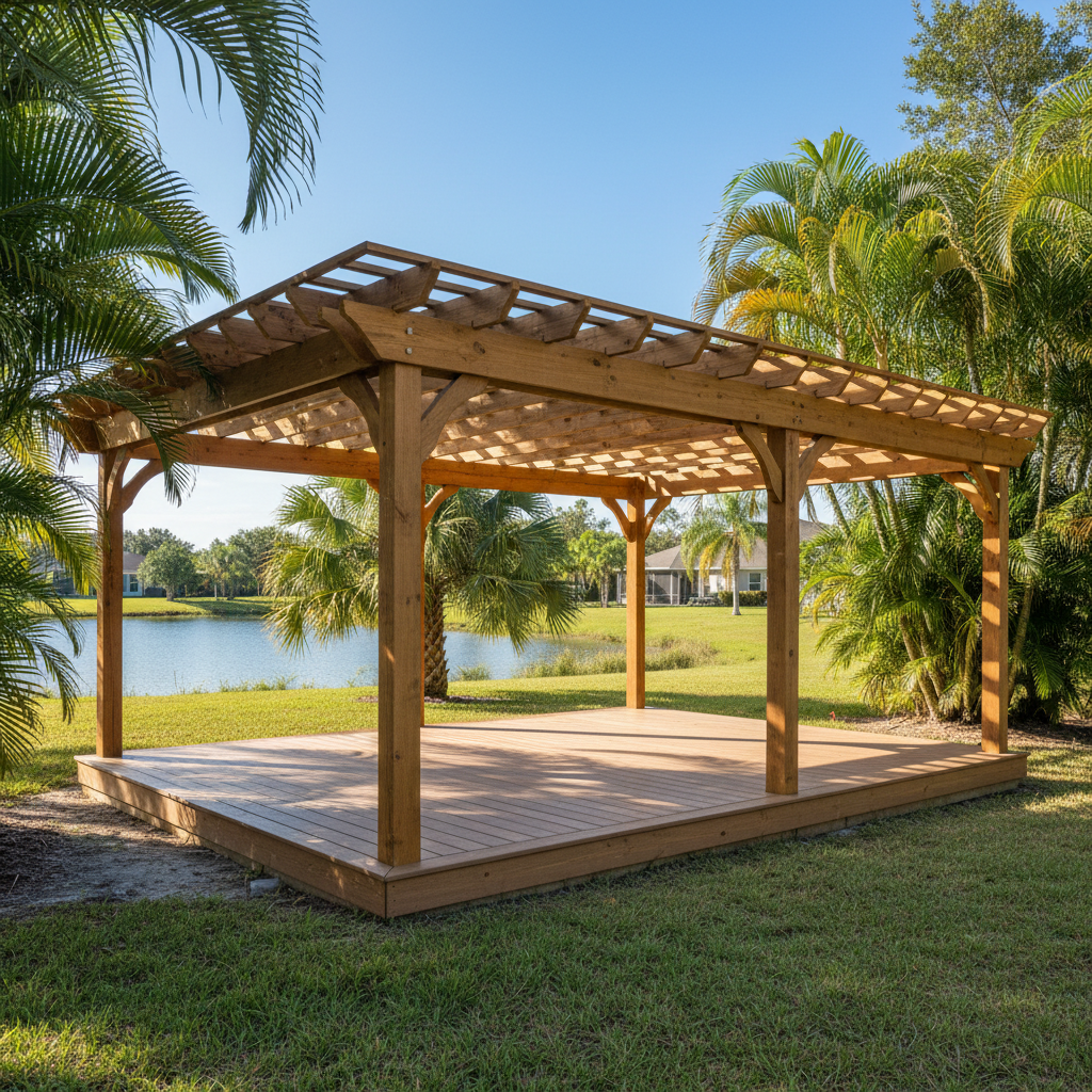 Completed pergola construction work at a residential property in St Cloud, FL