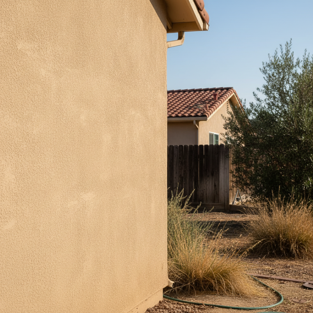 Completed stucco repair work at a residential property in Bakersfield, CA