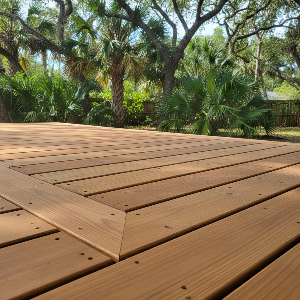 Completed deck construction work at a residential property in St Cloud, FL