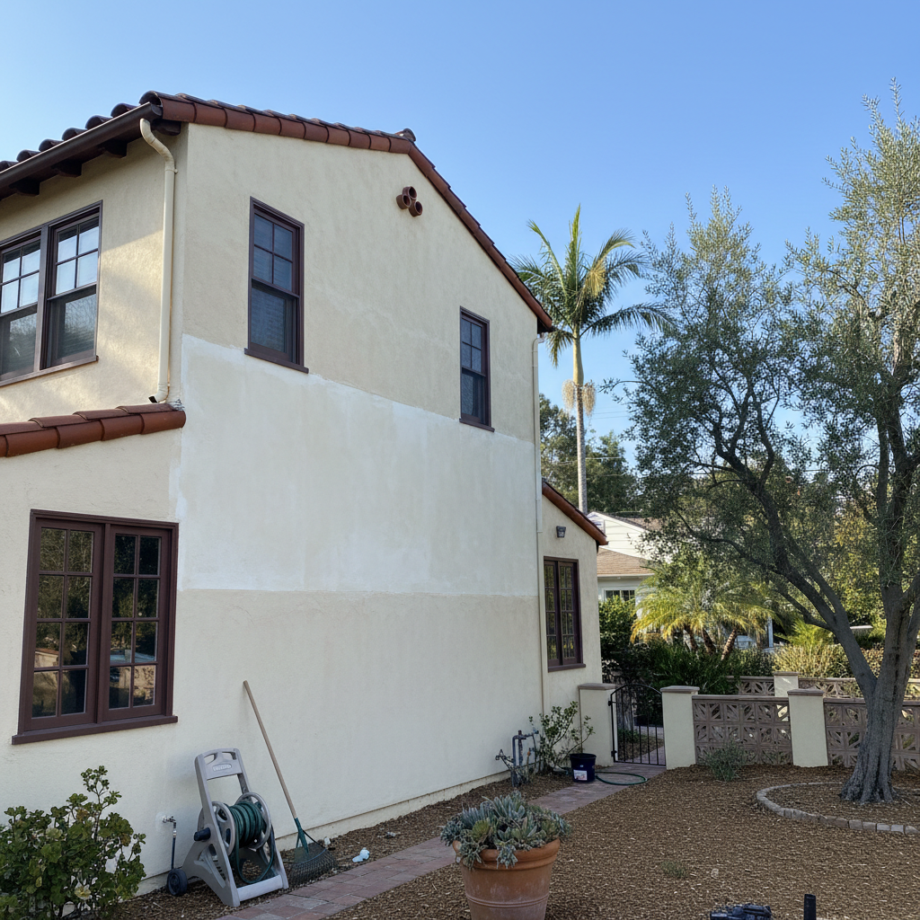 Completed stucco repair work at a residential property in Beverly Hills, CA
