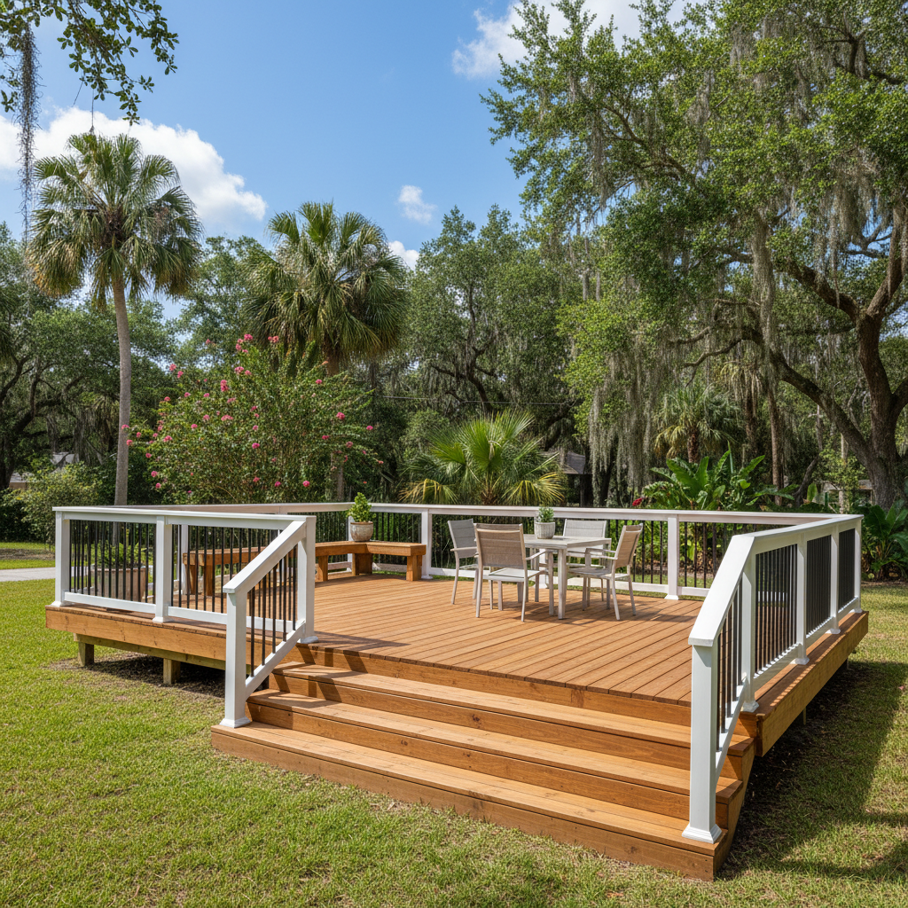 Completed wooden decks work at a residential property in St Cloud, FL