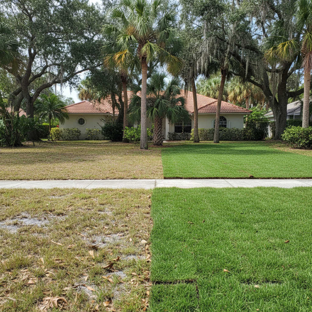 Completed sod installation work at a residential property in Hialeah, FL