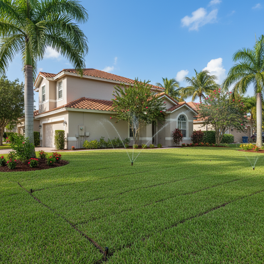 Completed irrigation installation work at a residential property in Hialeah, FL
