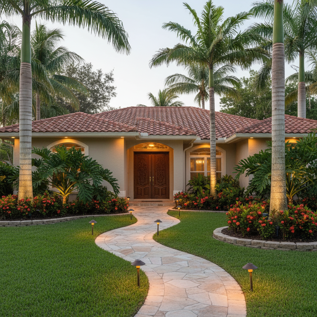 Completed landscape lighting work at a residential property in Hialeah, FL