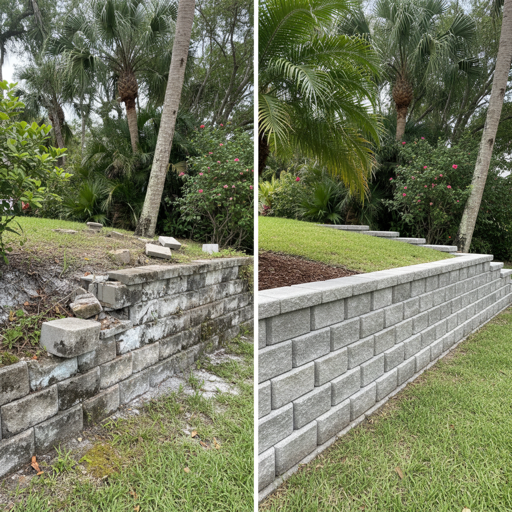 Completed retaining wall engineering work at a residential property in St. Petersburg, FL