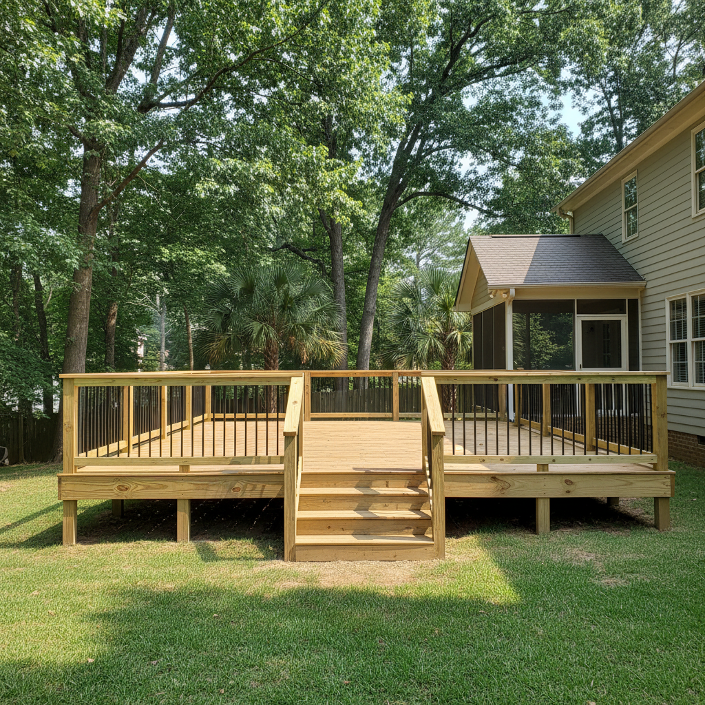 Completed deck railing installation work at a residential property in Savannah, GA