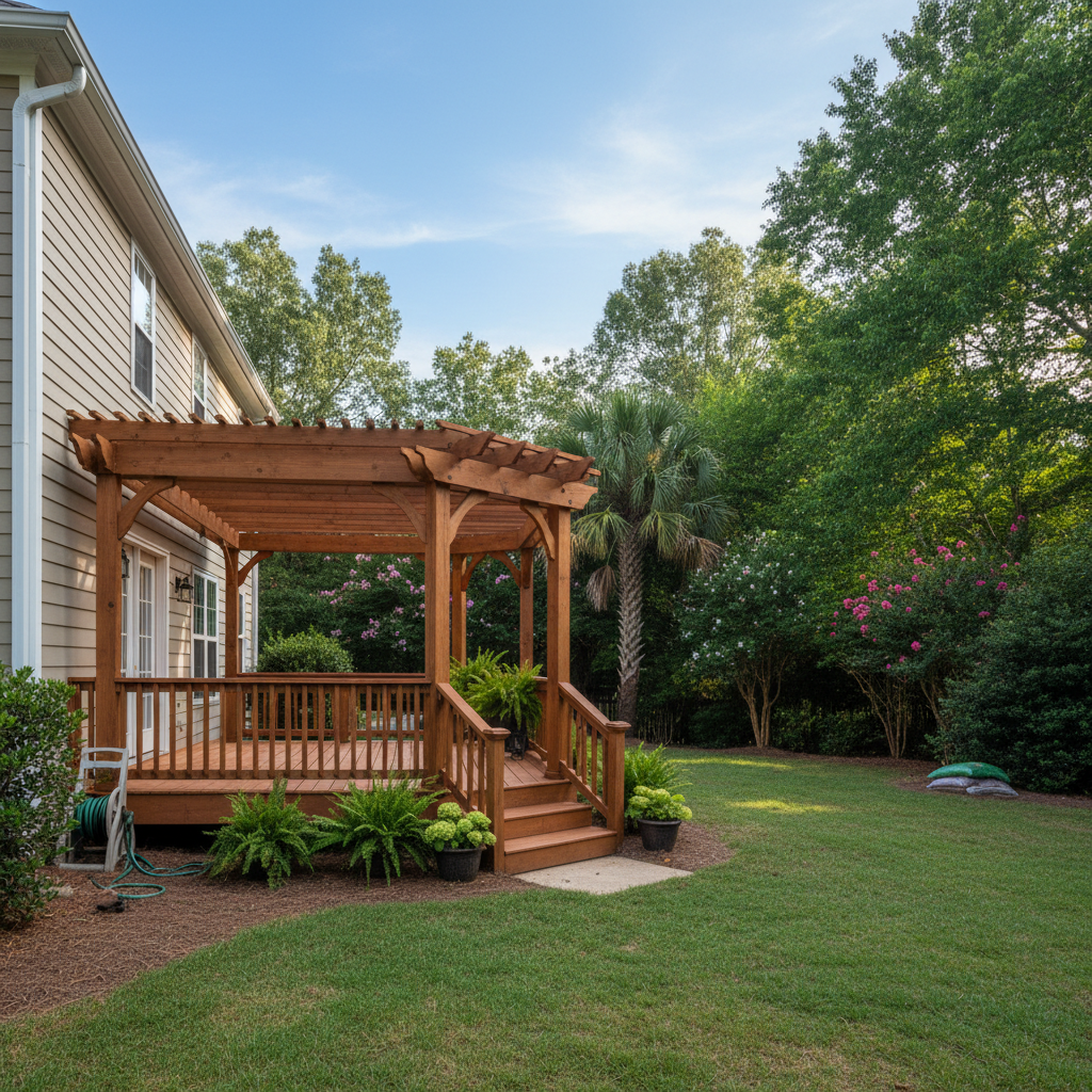 Completed pergola construction work at a residential property in Savannah, GA
