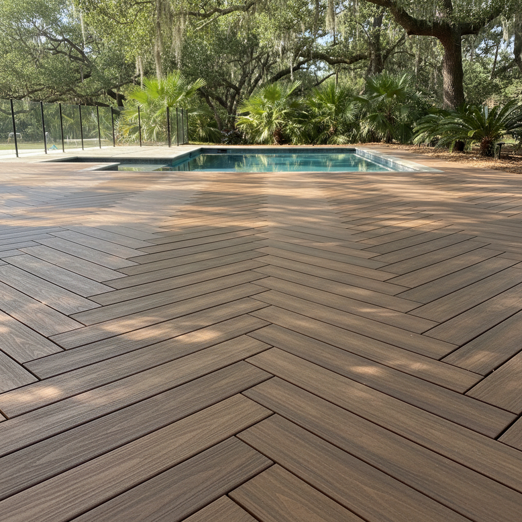 Completed pool decks work at a residential property in Savannah, GA