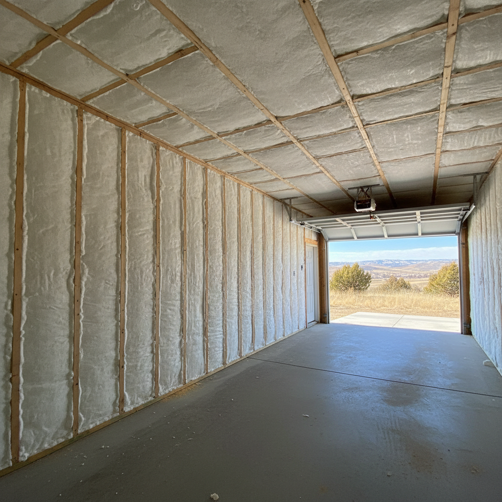Completed garage insulation work at a residential property in Eagle, ID