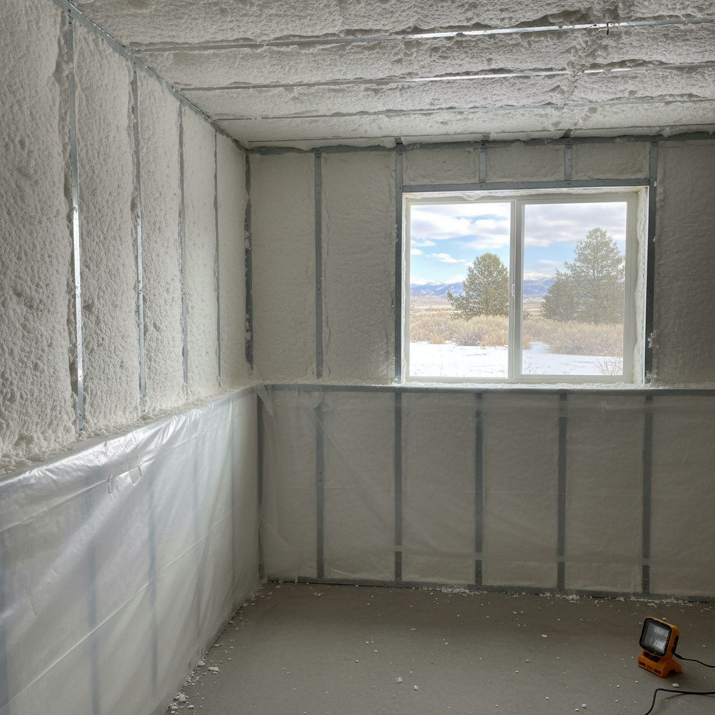 Completed basement insulation work at a residential property in Eagle, ID