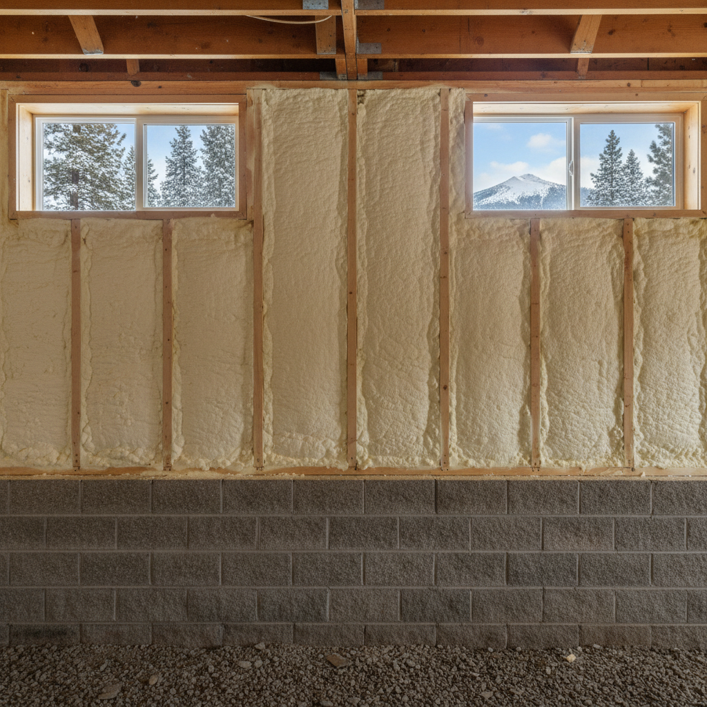 Completed basement insulation work at a residential property in McCall, ID