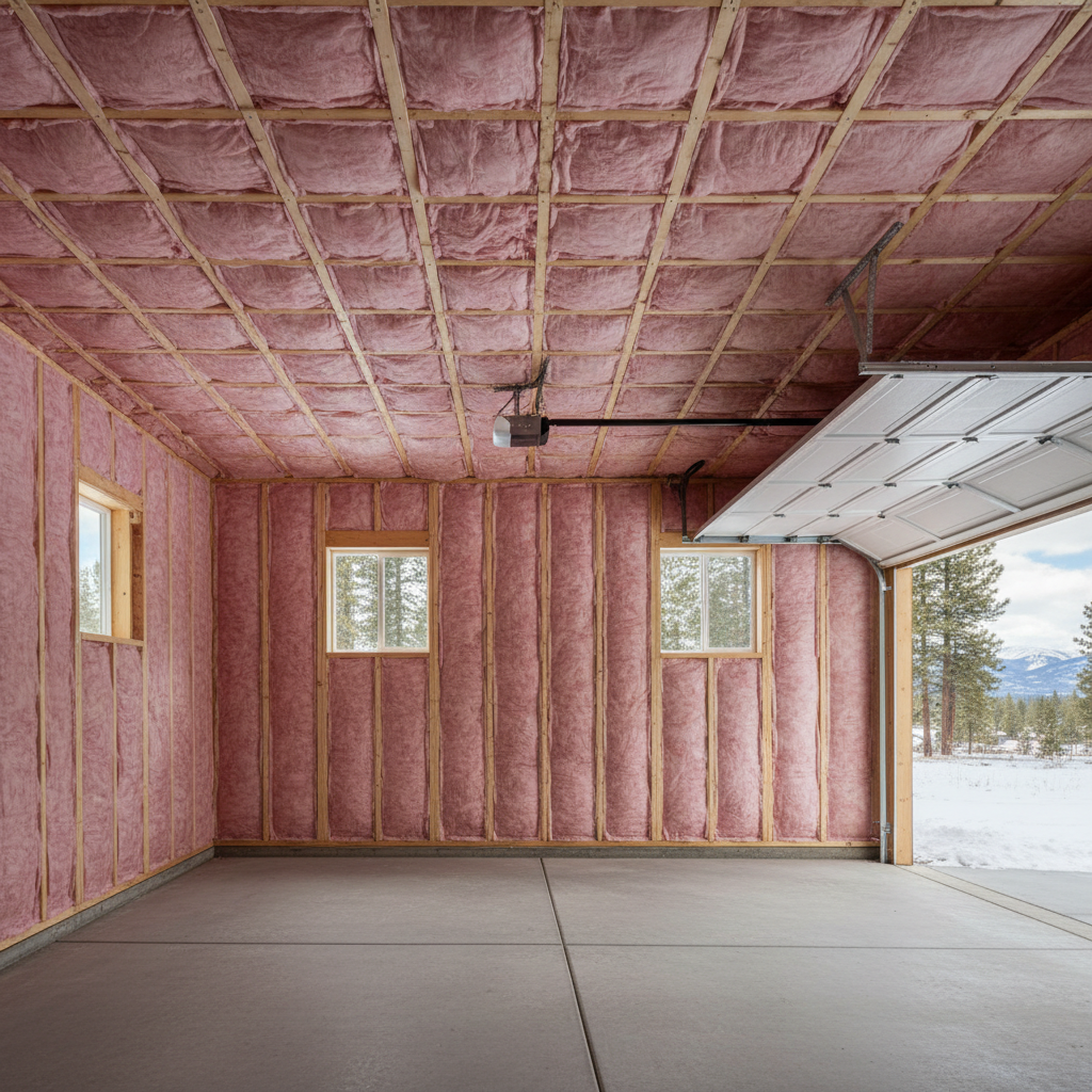 Completed garage insulation work at a residential property in McCall, ID