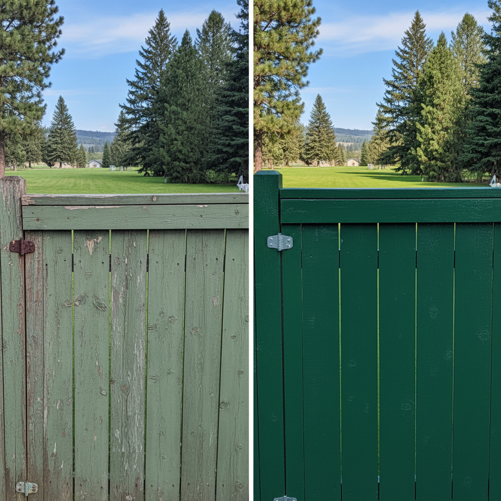 Completed fence painting work at a residential property in Coeur d'Alene, ID