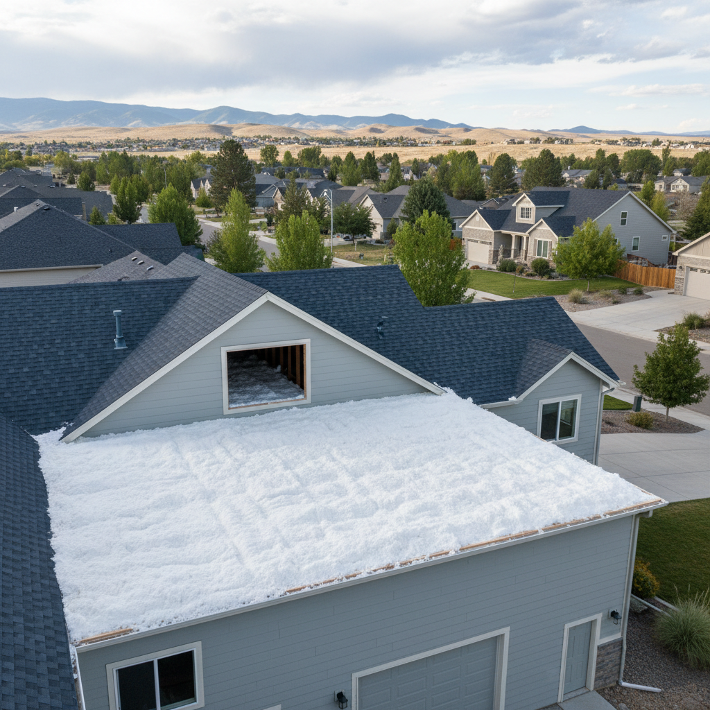 Completed attic insulation work at a residential property in Meridian, ID