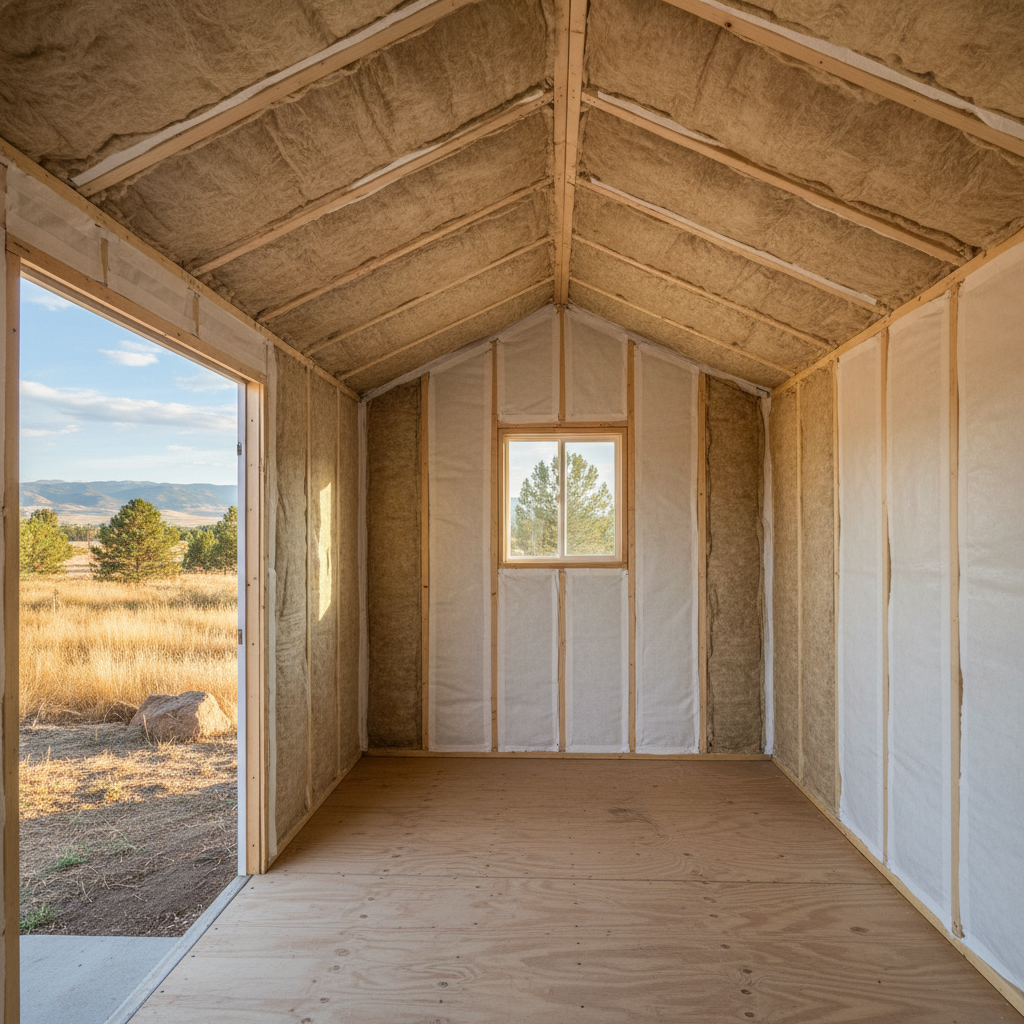 Completed shed insulation work at a residential property in Boise, ID