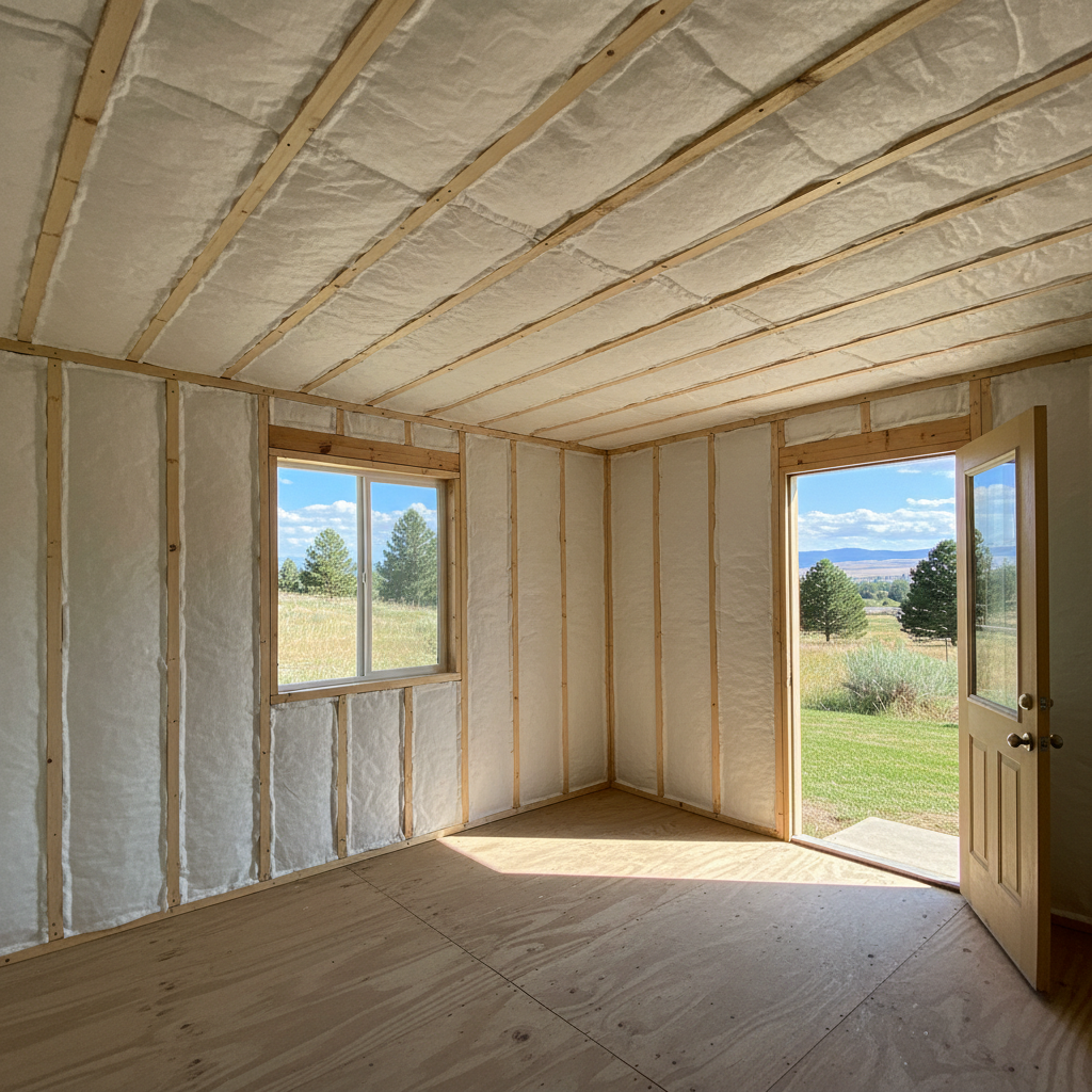 Completed shed insulation work at a residential property in Meridian, ID