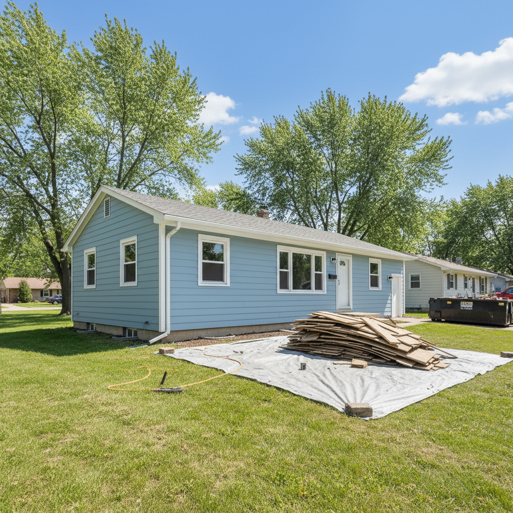 Completed siding removal work at a residential property in Topeka, KS