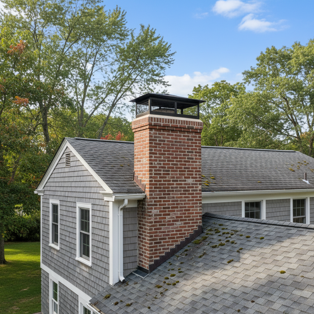 Completed chimney repair work at a residential property in Needham, MA
