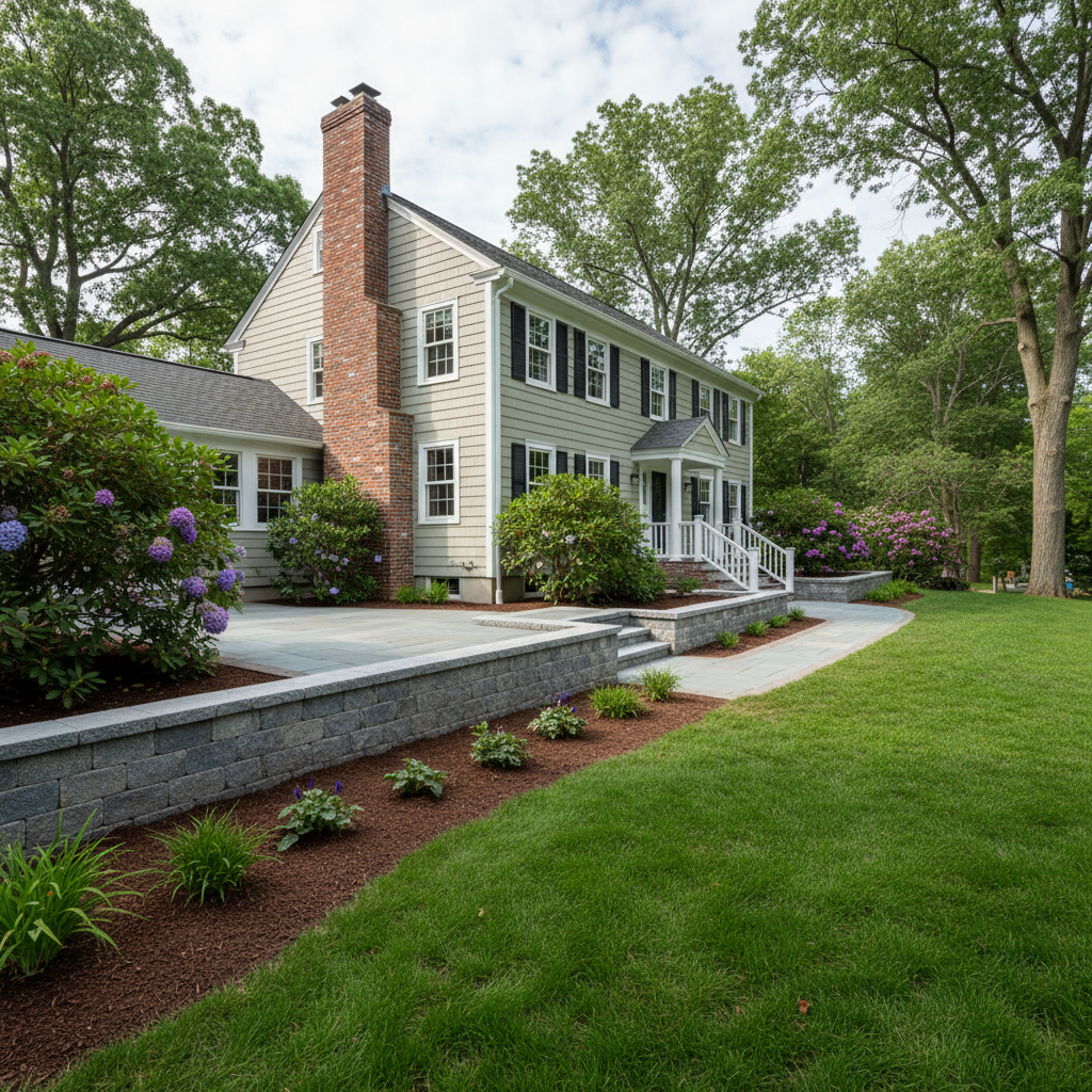 Completed masonry restoration work at a residential property in Needham, MA