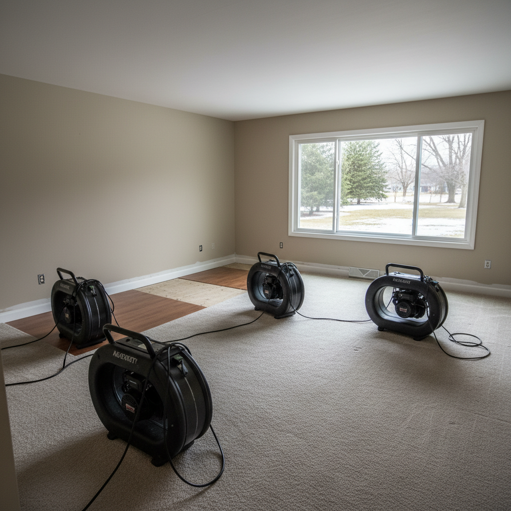 Completed structural drying work at a residential property in Three Rivers, MI