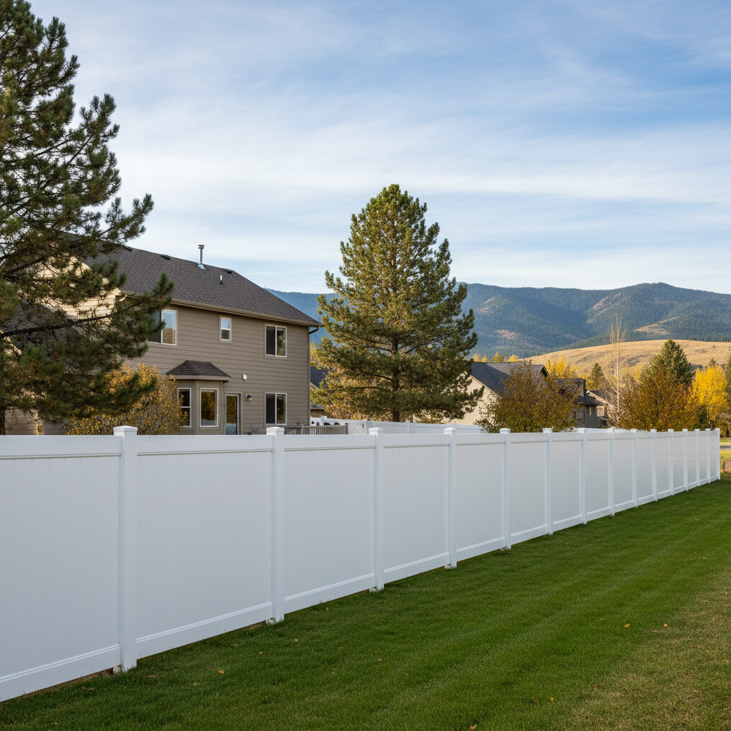 Completed vinyl fence installation work at a residential property in Missoula, MT
