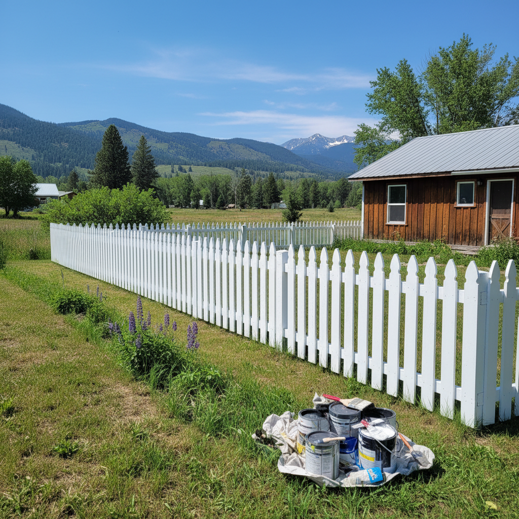 Completed fence painting work at a residential property in Victor, MT