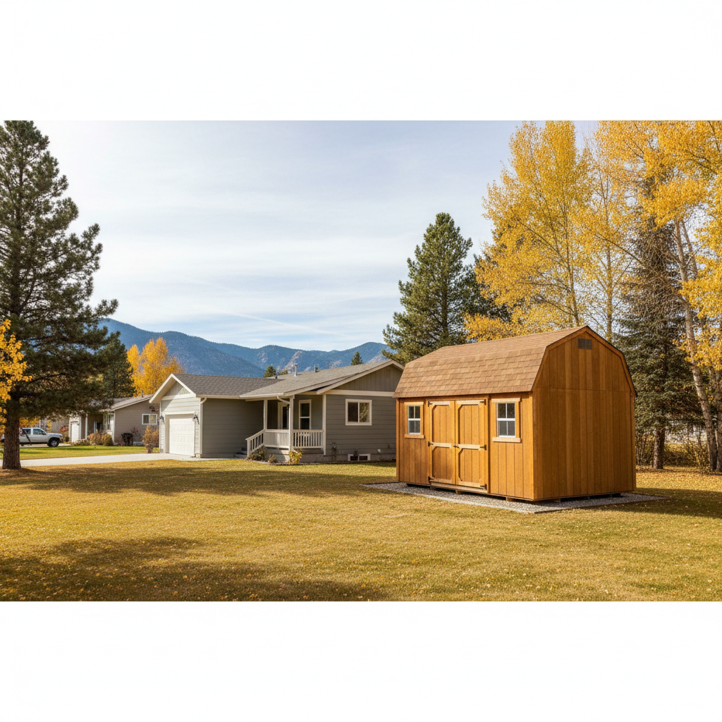 Completed shed delivery and installation work at a residential property in Victor, MT