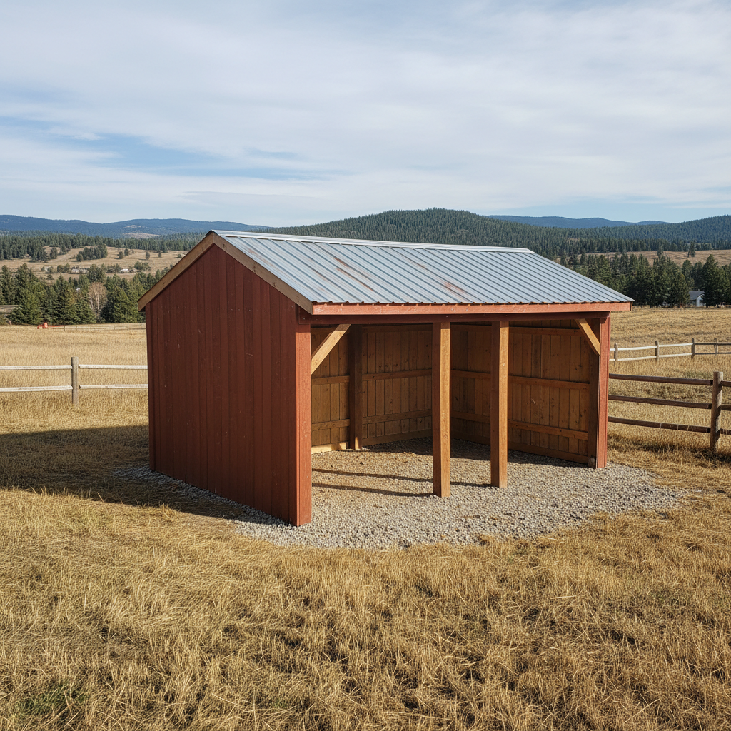 Completed livestock shelters work at a residential property in Great Falls, MT