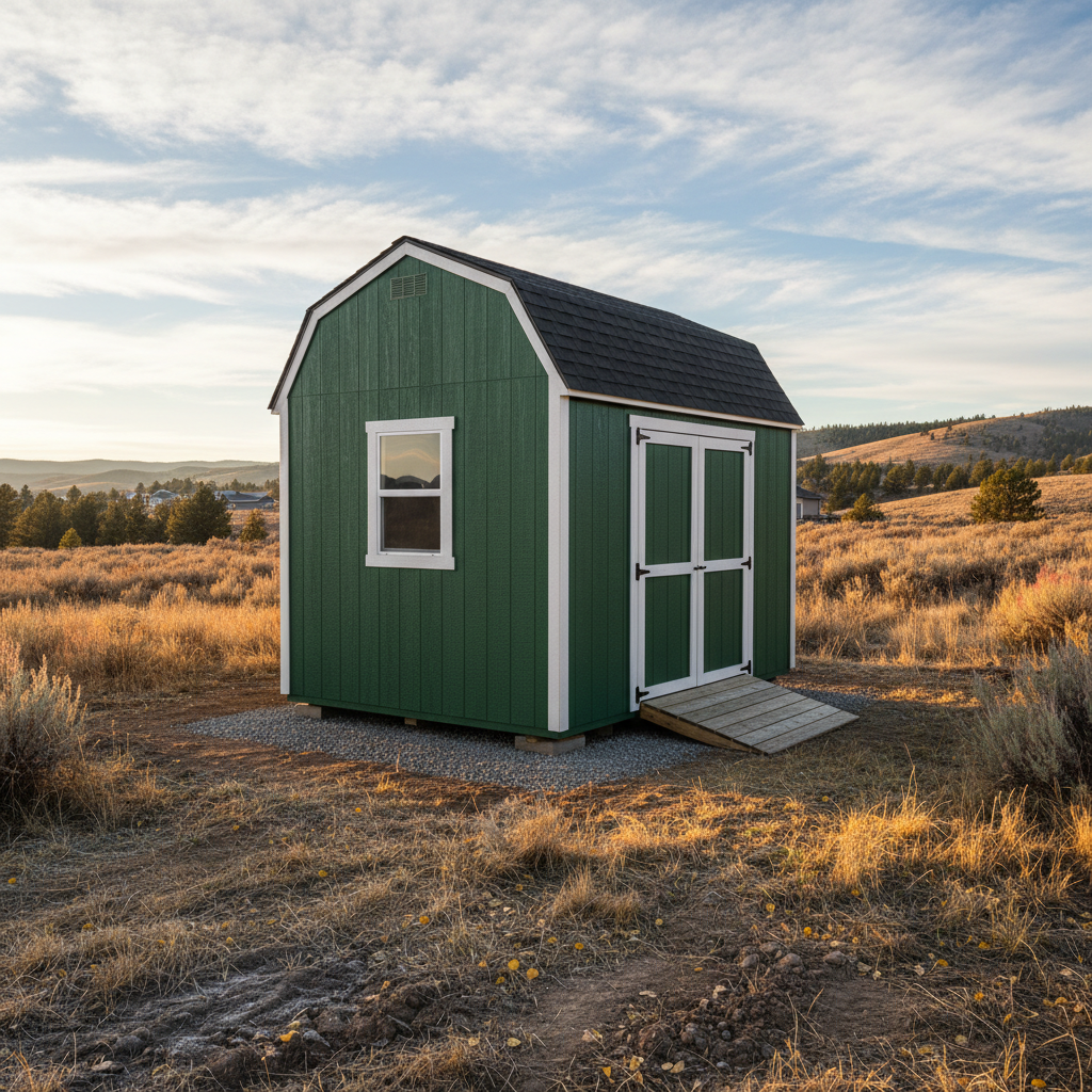 Completed shed delivery and installation work at a residential property in Billings, MT