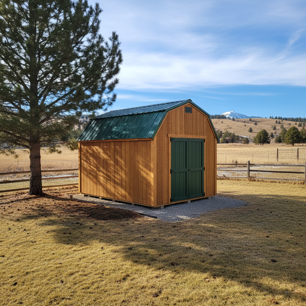Completed shed delivery and installation work at a residential property in Great Falls, MT