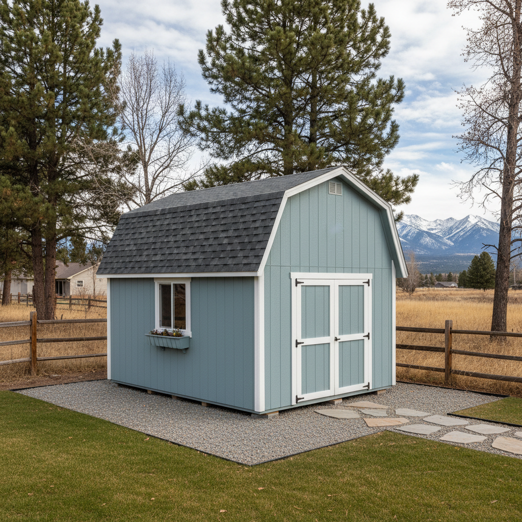 Completed shed delivery and installation work at a residential property in Missoula, MT