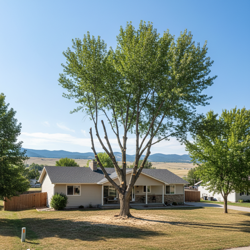 Completed tree pruning work at a residential property in Laurel, MT