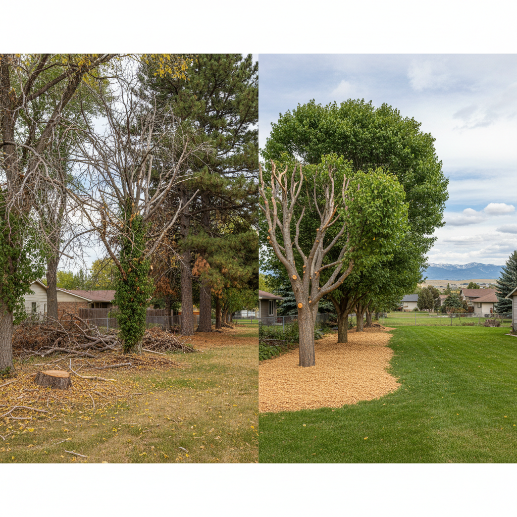 Completed tree pruning work at a residential property in Billings, MT