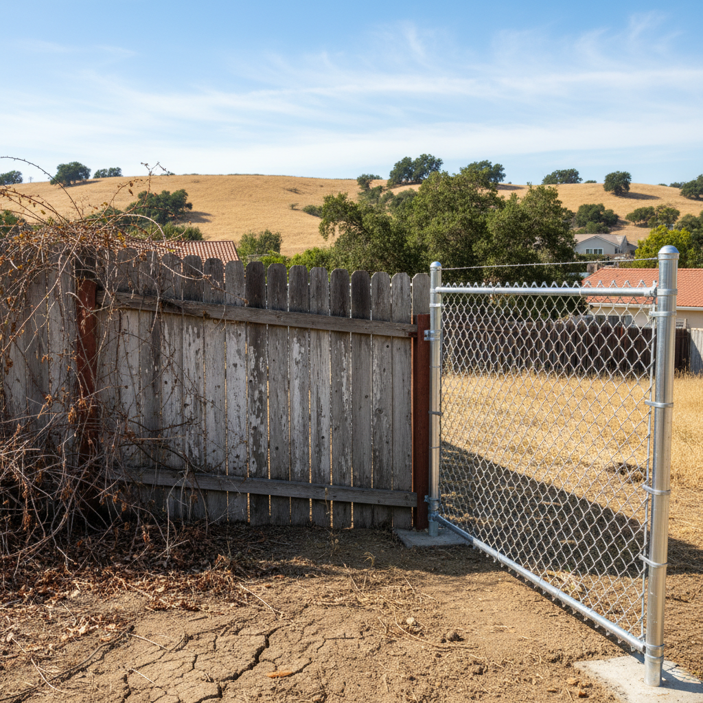 Completed chain link fence installation work at a residential property in Benicia, CA